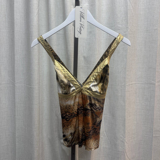 2000s Just Cavalli Gold Tiger Print Racerback Tank Top