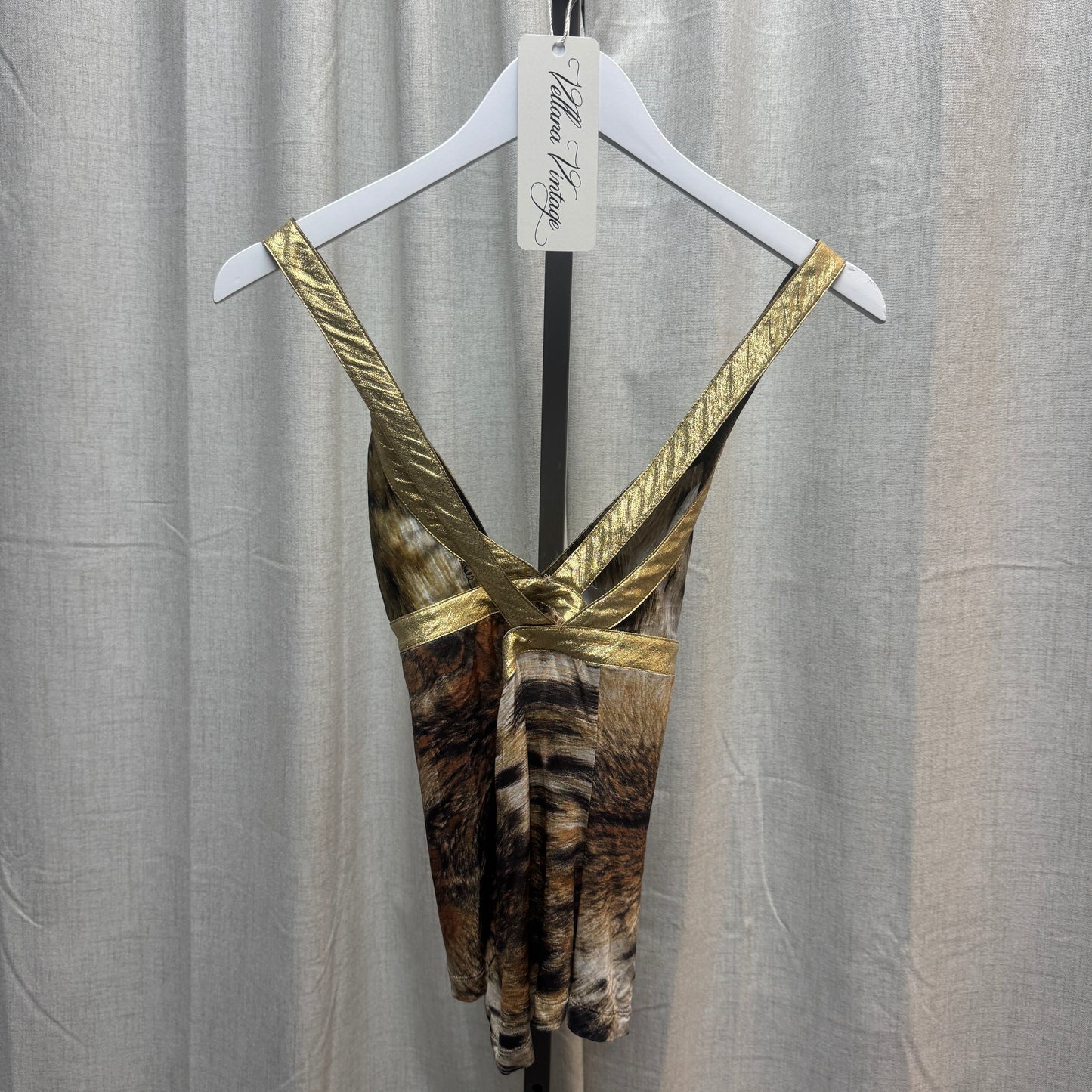 2000s Just Cavalli Gold Tiger Print Racerback Tank Top