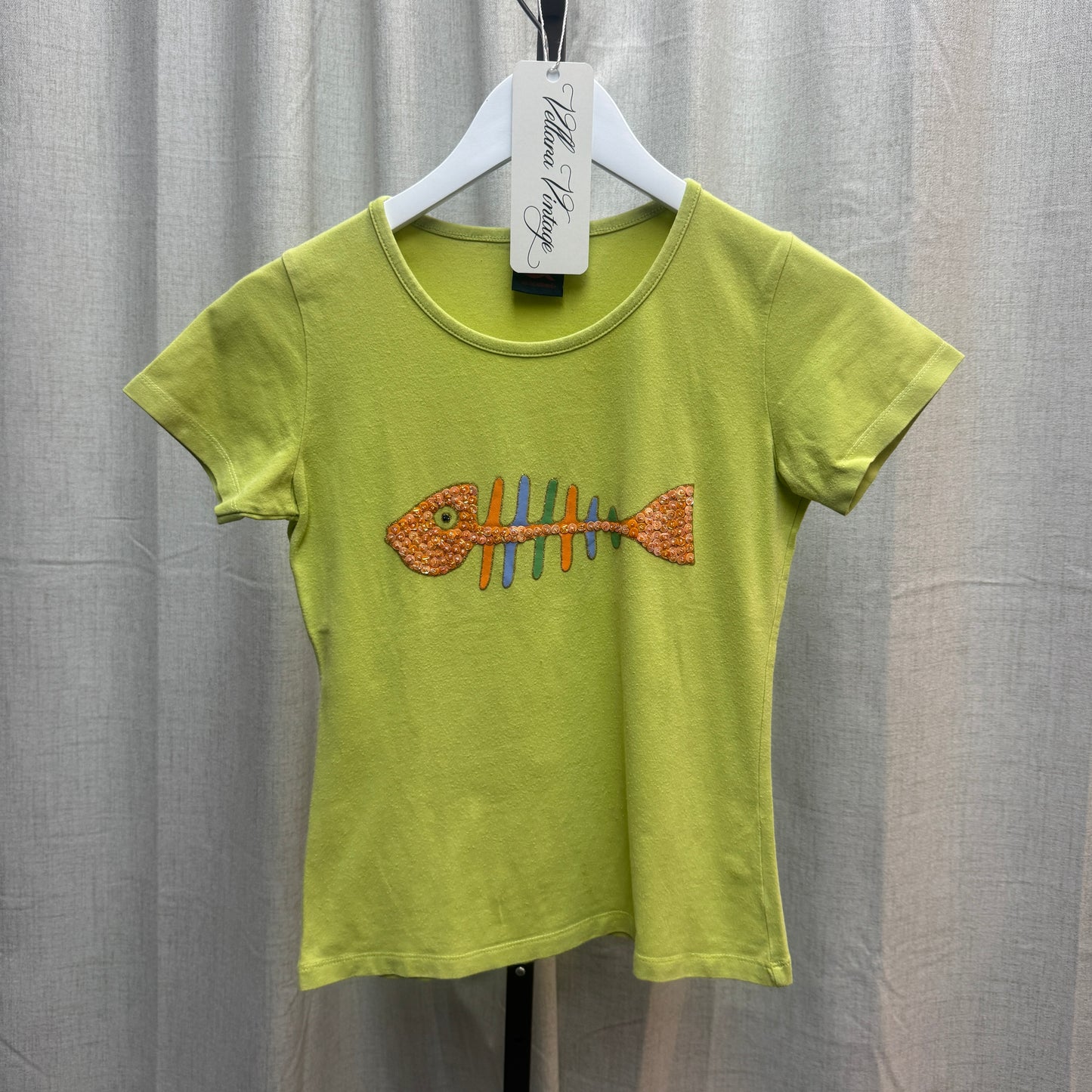 Dolce & Gabbana Lime Green Fish Graphic Cropped T-Shirt