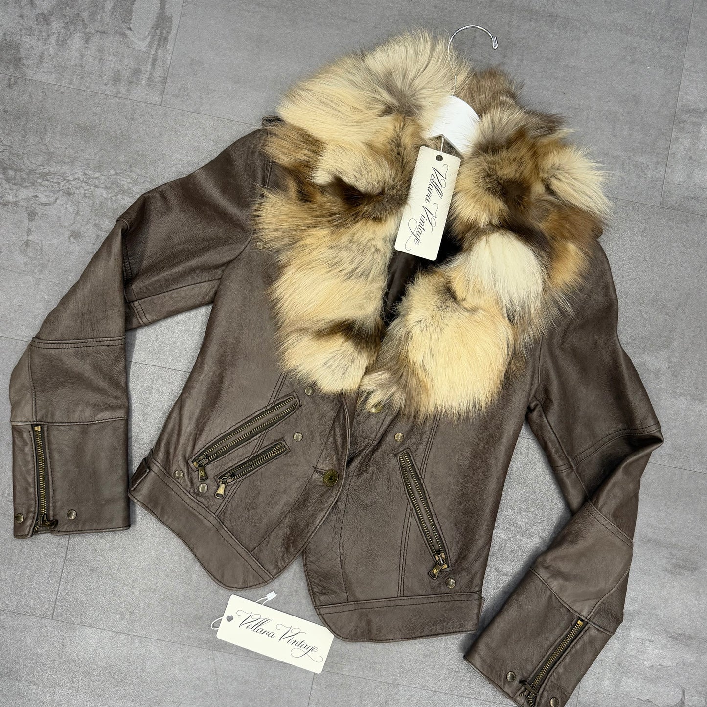 Brown Lamb Leather Jacket with Fox Fur Trim
