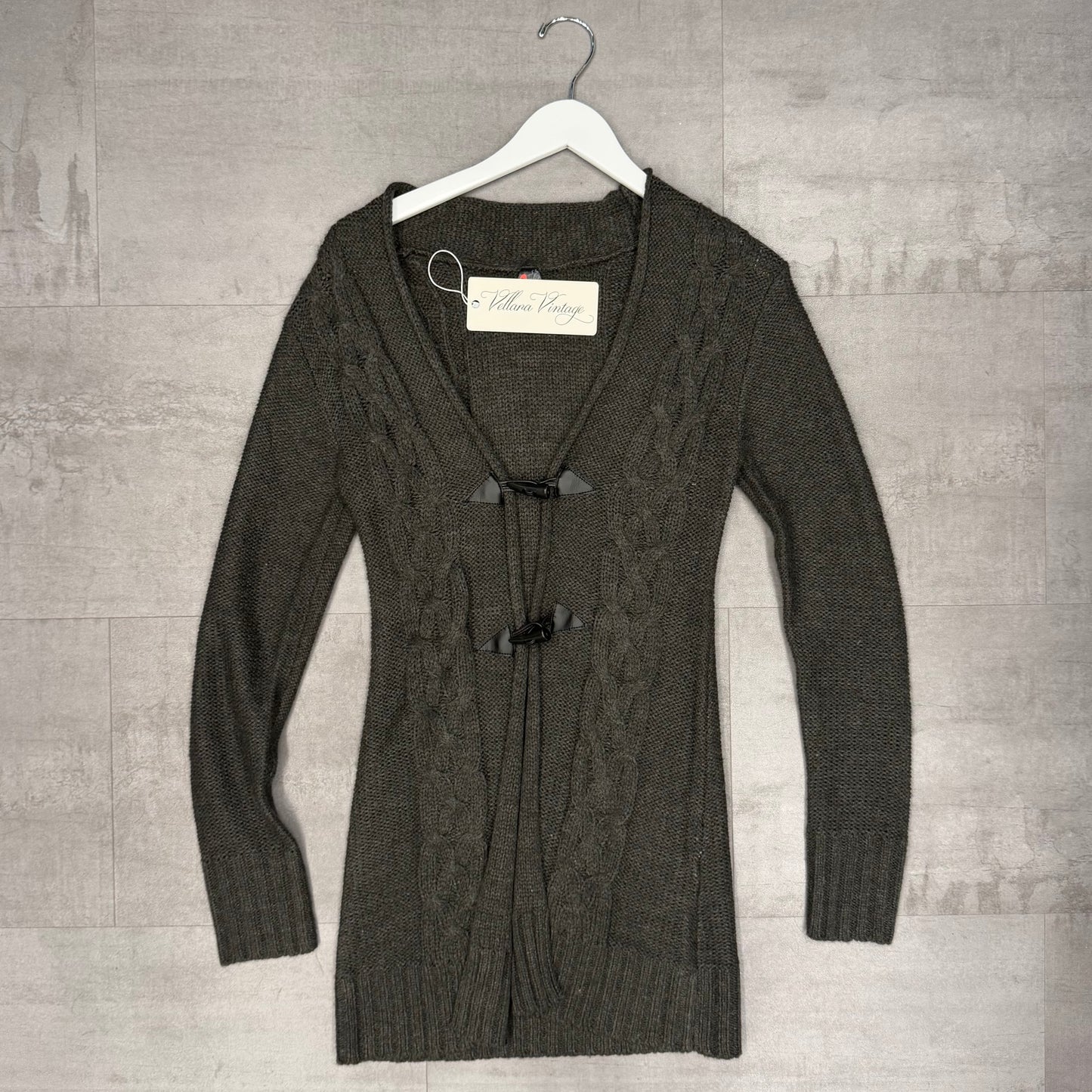 Grey Cable Knit Long Cardigan