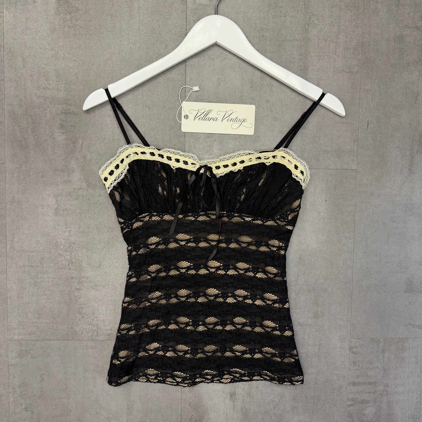 Y2K Black and Cream Lace Cami