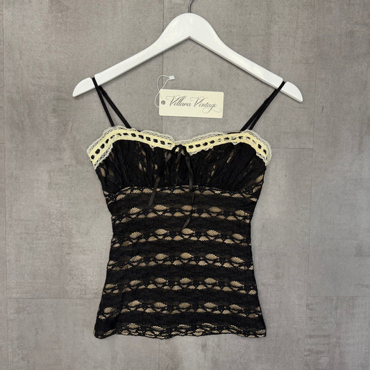 Y2K Black and Cream Lace Cami