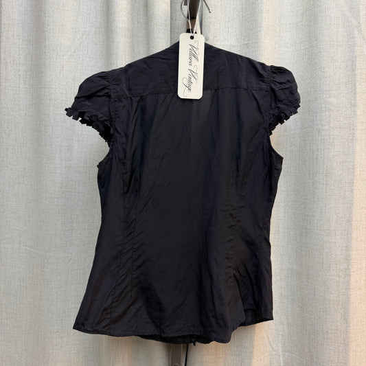 Silk & Cotton Blend Black Ruffle Blouse