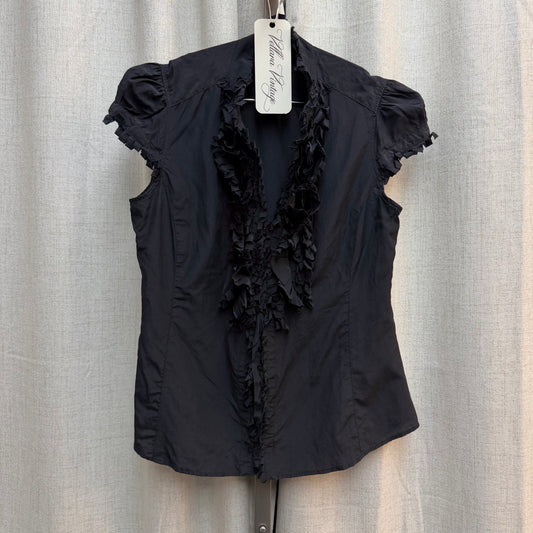 Silk & Cotton Blend Black Ruffle Blouse
