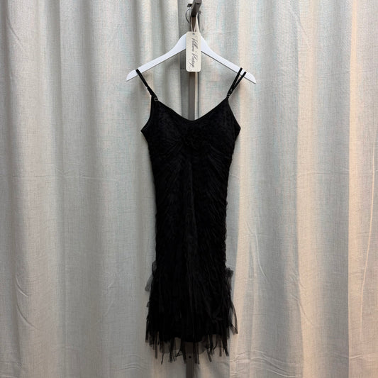 Black Ruffled Midi Dress with Rosette