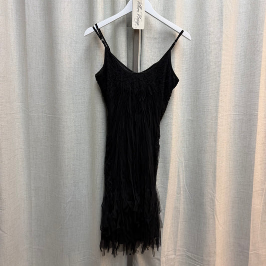 Black Ruffled Midi Dress with Rosette