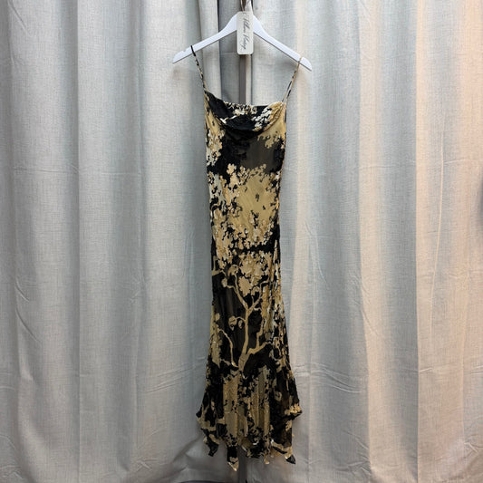 Black and Beige Silk Mesh Maxi Dress