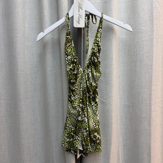 Just Cavalli Green Abstract Print Halter Top