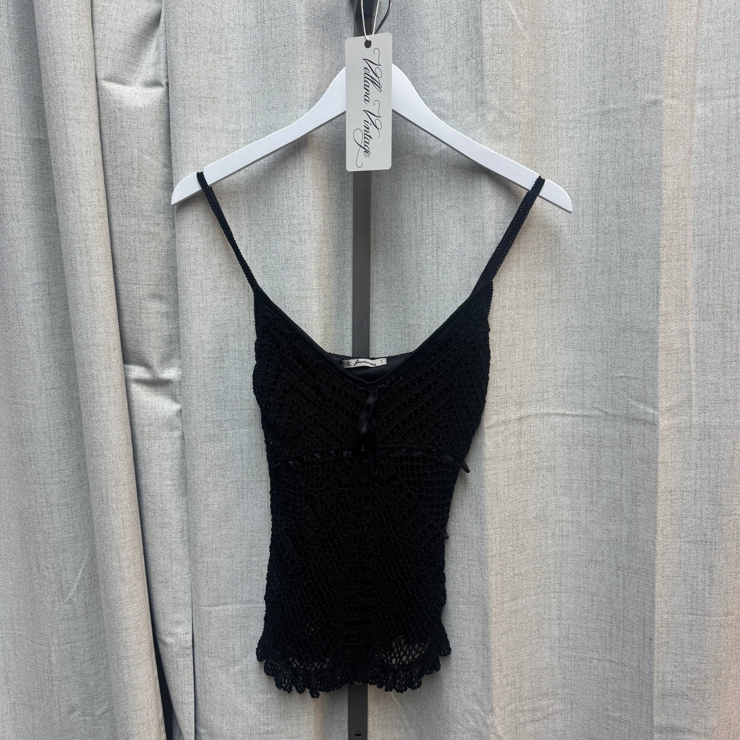 Black Crochet Ribbon Tank Top