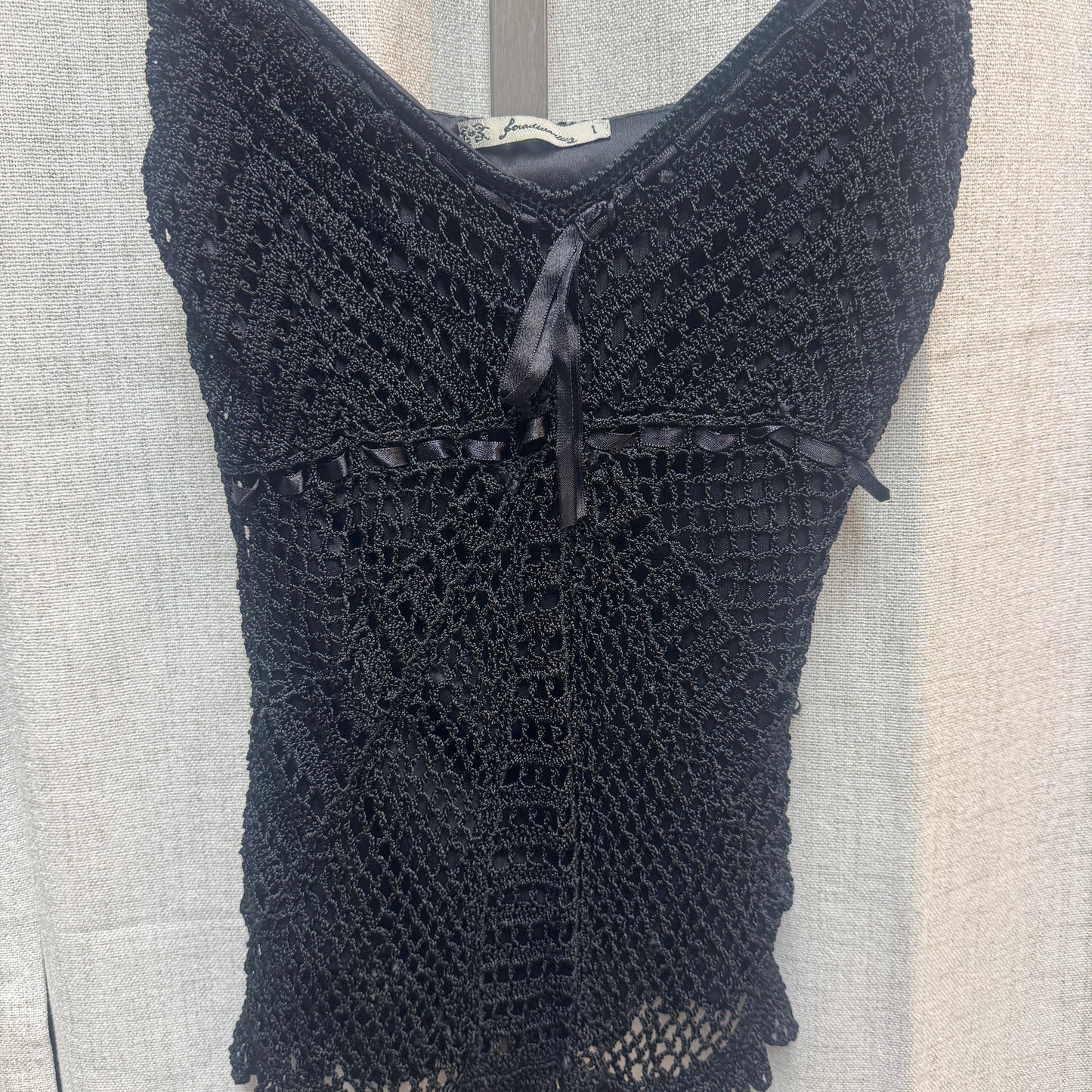 Black Crochet Ribbon Tank Top