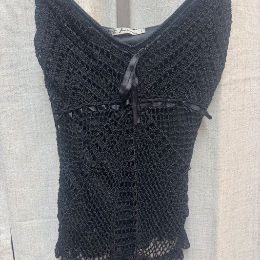 Black Crochet Ribbon Tank Top
