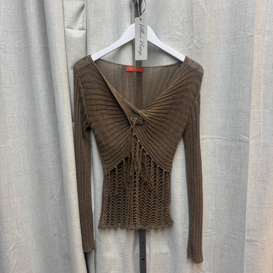 Brown Crochet Fringe Cardigan