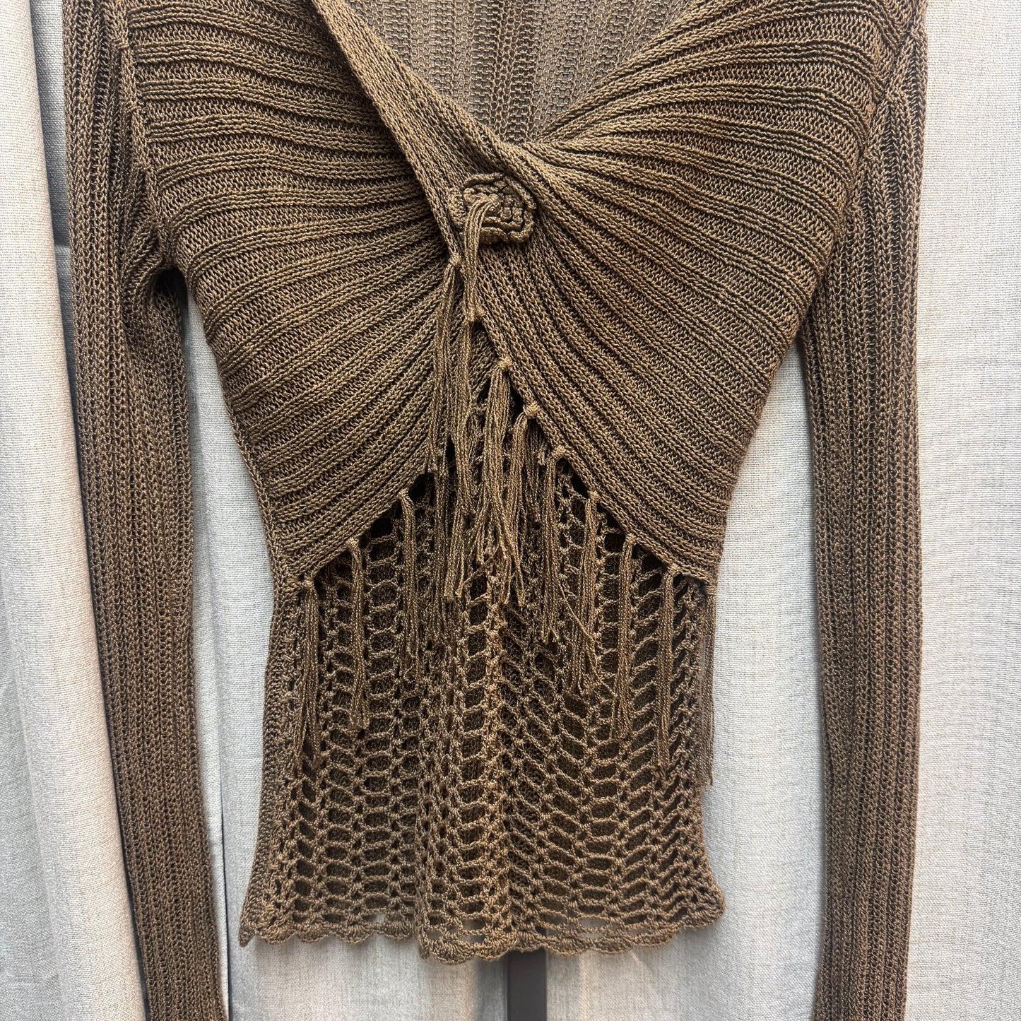 Brown Crochet Fringe Cardigan