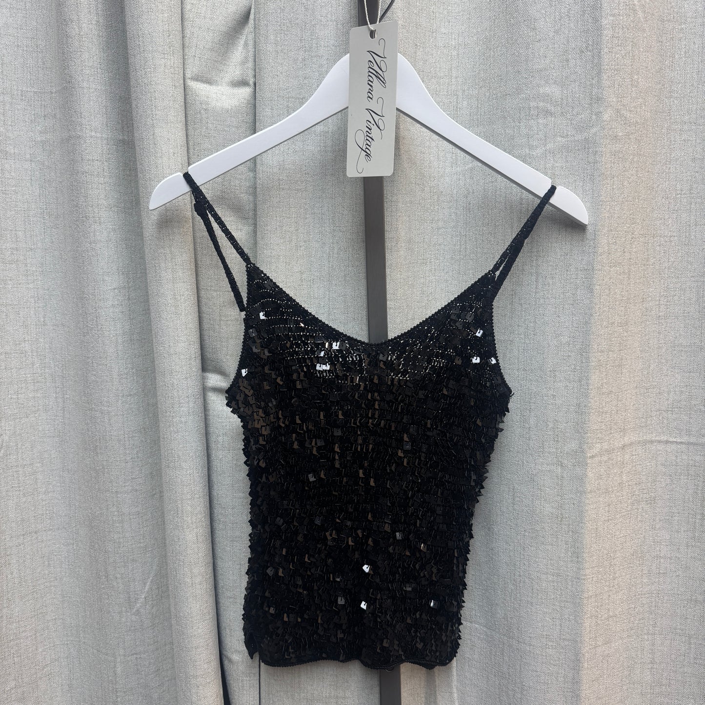 Black Sequin Crochet Tank Top
