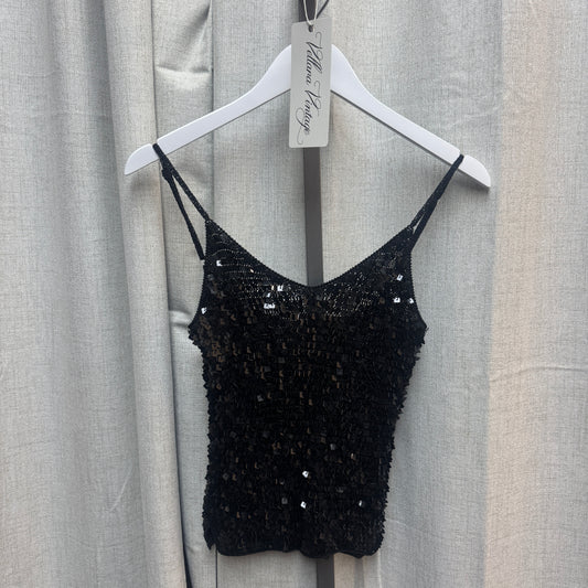 Black Sequin Crochet Tank Top