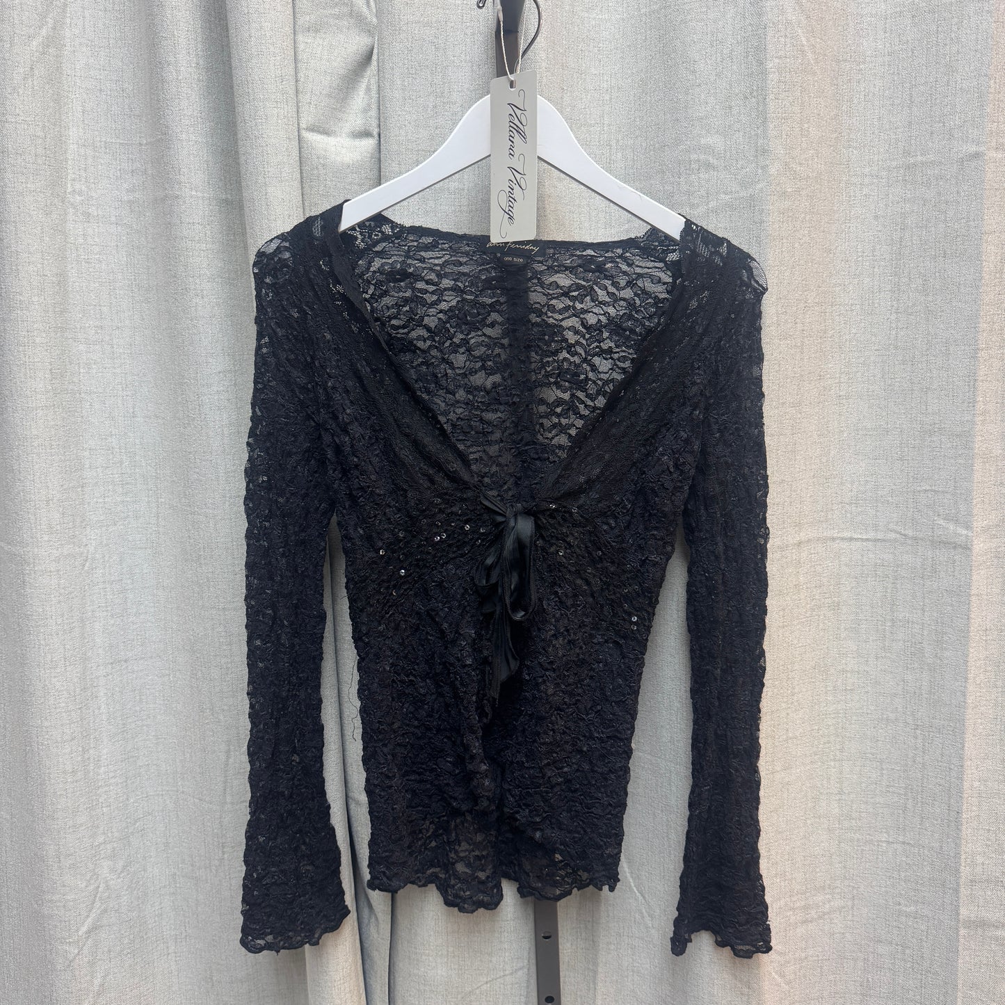 Ann Ferriday Black Lace Tie Front Long Sleeve