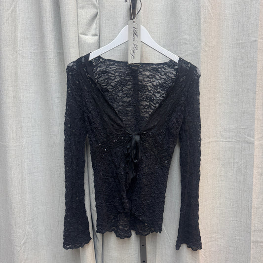 Ann Ferriday Black Lace Tie Front Long Sleeve