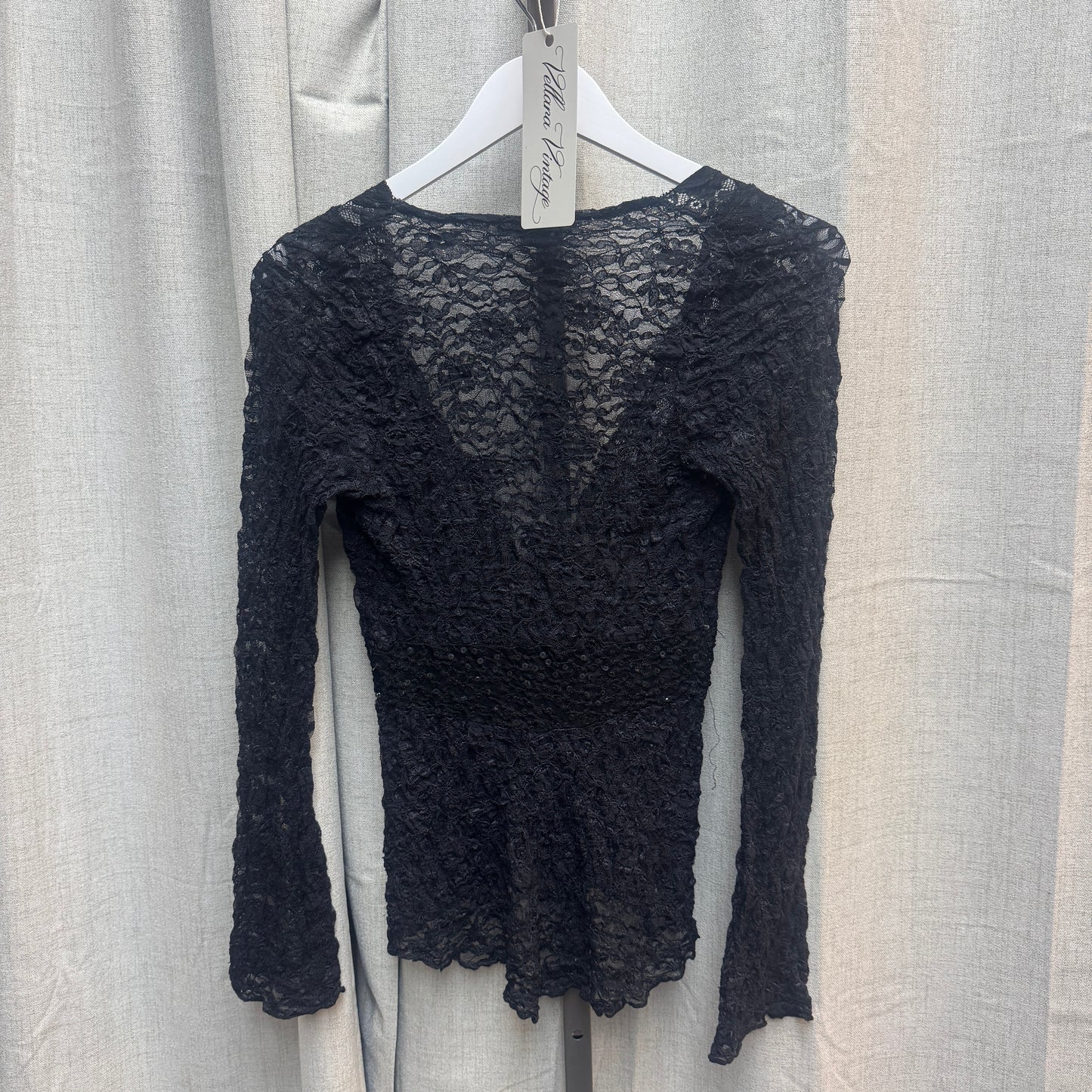 Ann Ferriday Black Lace Tie Front Long Sleeve