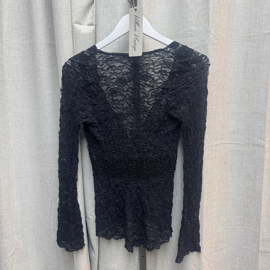 Ann Ferriday Black Lace Tie Front Long Sleeve