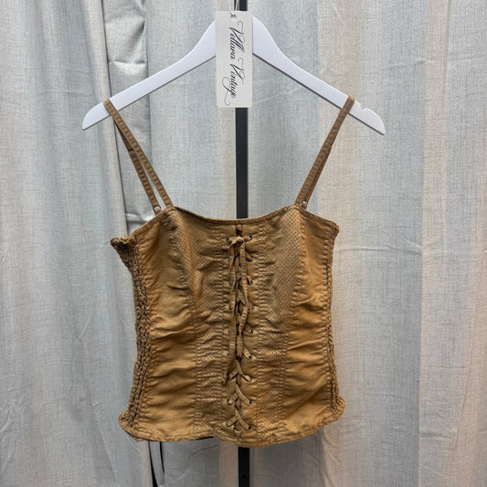 Camel Suede Lace Up Corset-Style Tank Top