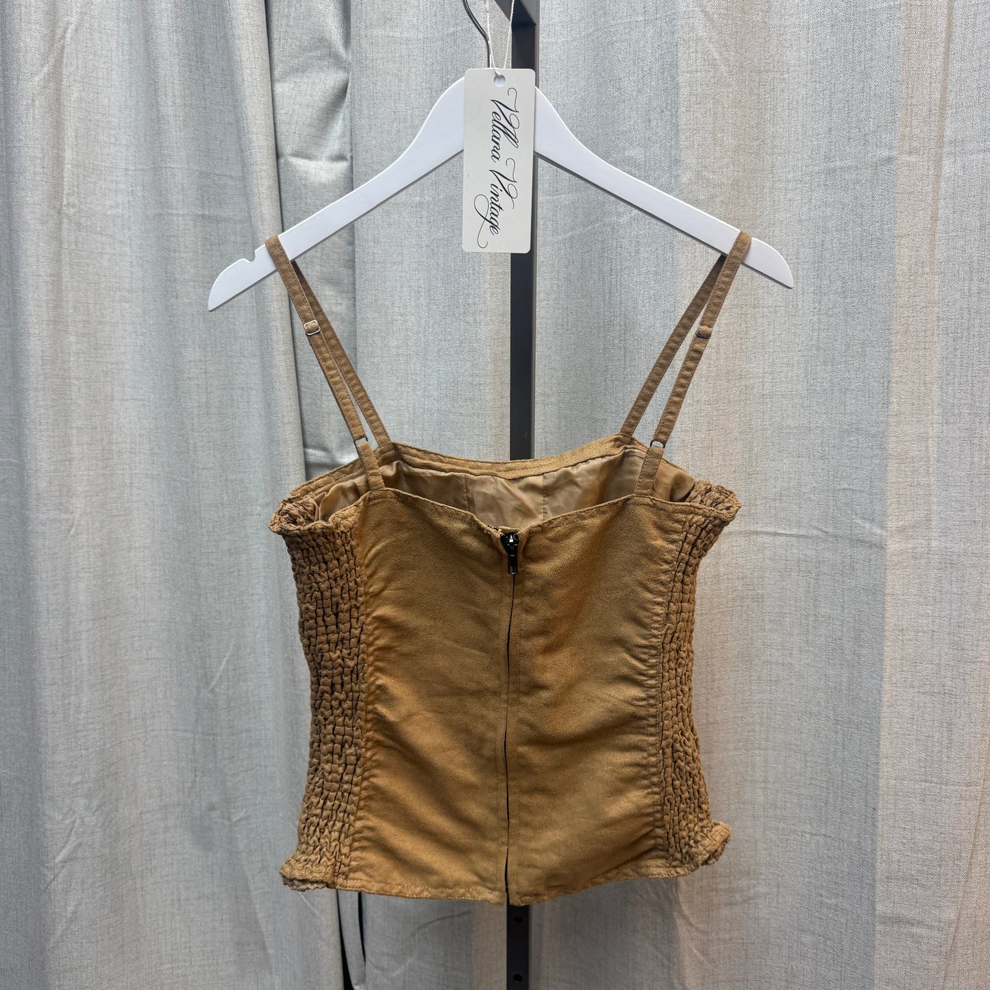Camel Suede Lace Up Corset-Style Tank Top
