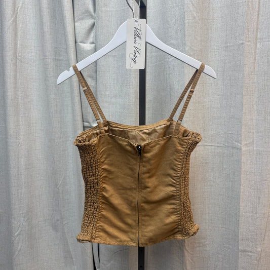 Camel Suede Lace Up Corset-Style Tank Top