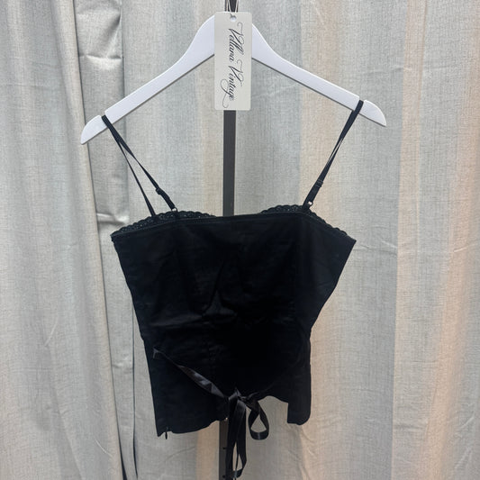 Black Bustier-Style Tank Top with Gingham and Lace