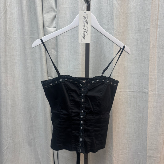 Black Bustier-Style Tank Top with Gingham and Lace