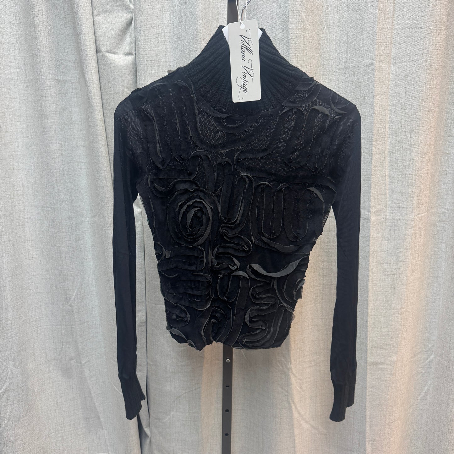 Black Swirl Mesh High Neck Long Sleeve