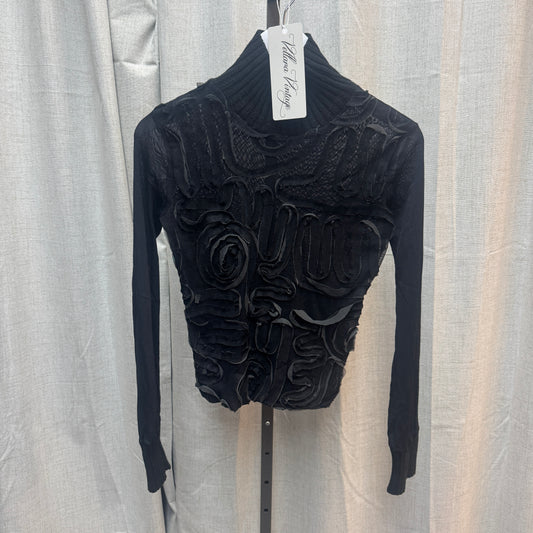 Black Swirl Mesh High Neck Long Sleeve