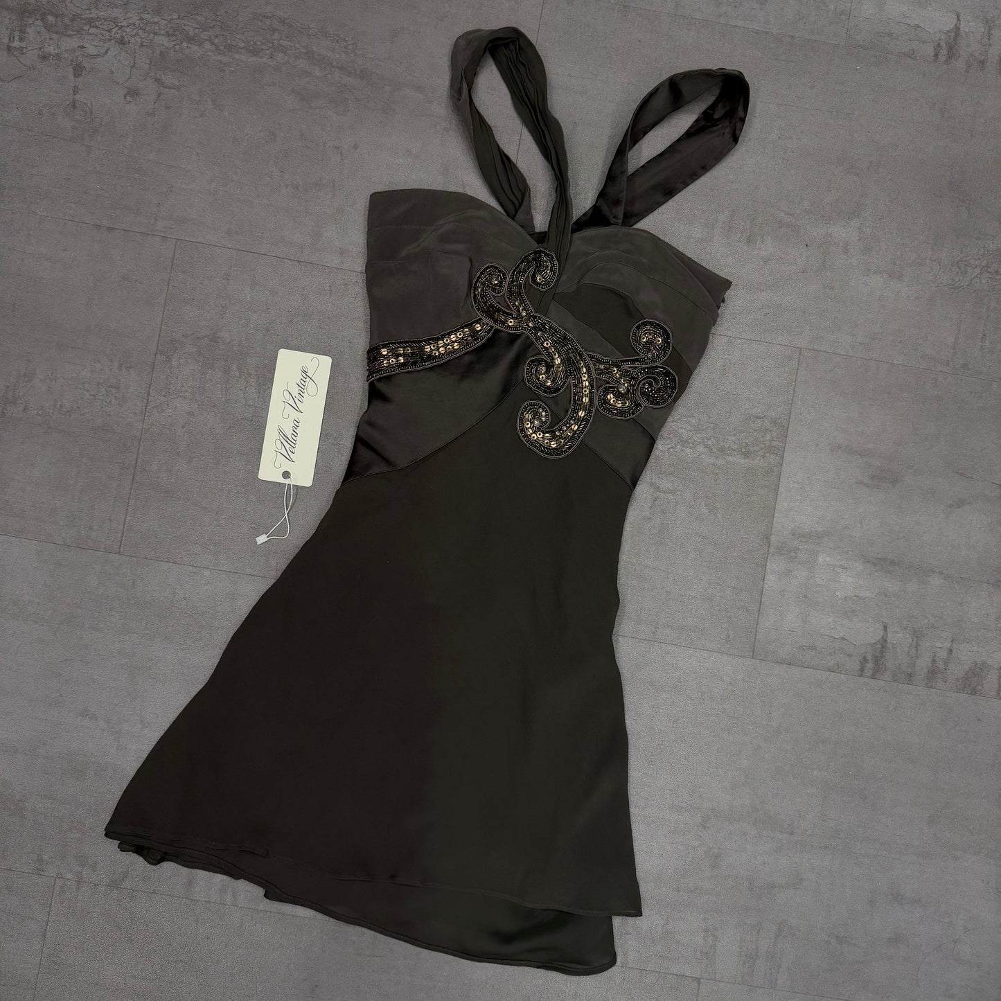 100% Silk Beaded Mini Dress