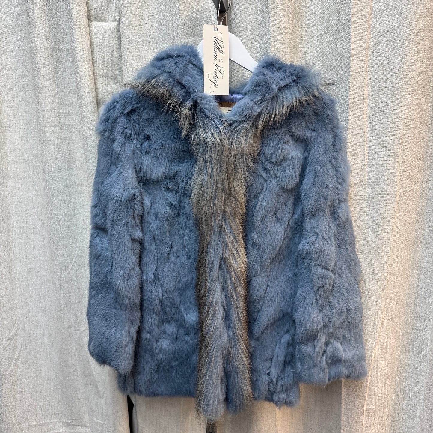 Blue Hooded Rabbit Fur Coat