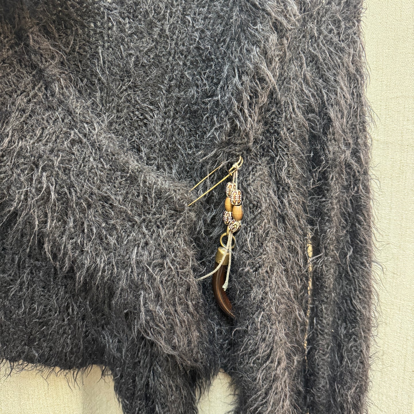 Shaggy Cardigan with Horn Charm Clasp