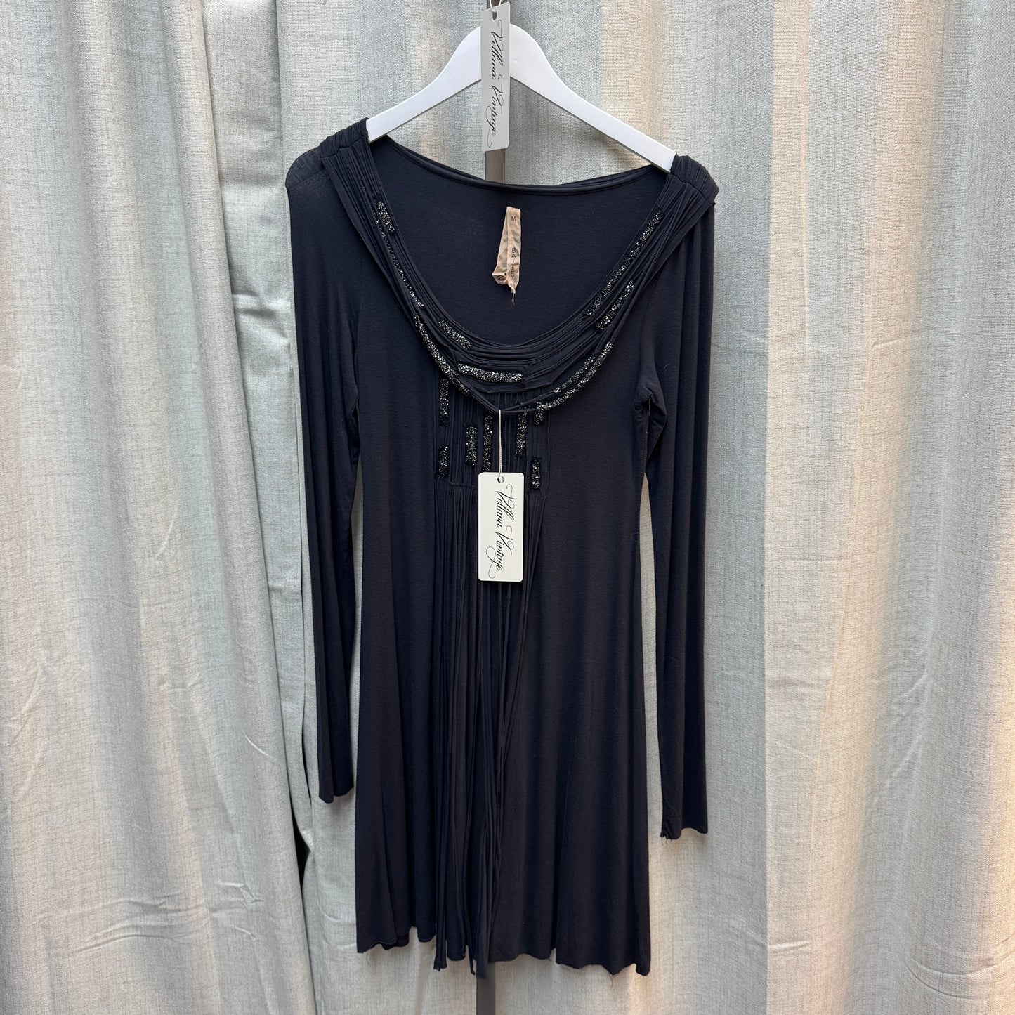 Faded Blue and Silver Long Sleeve Fringe Dress