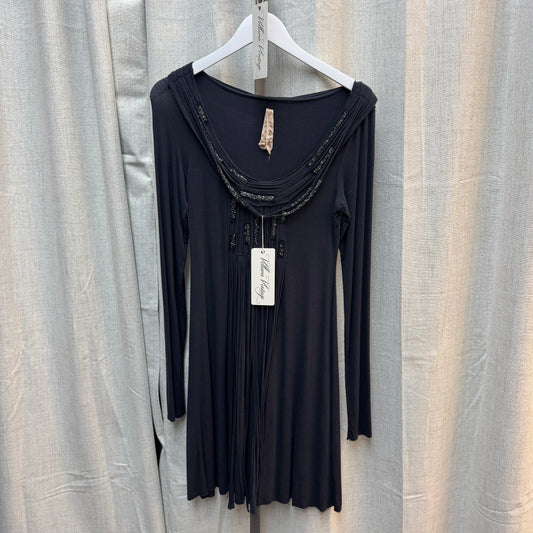 Faded Blue and Silver Long Sleeve Fringe Dress