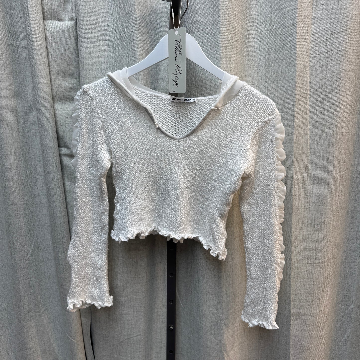 Zone Bleue Knit Mesh Cropped Hoodie