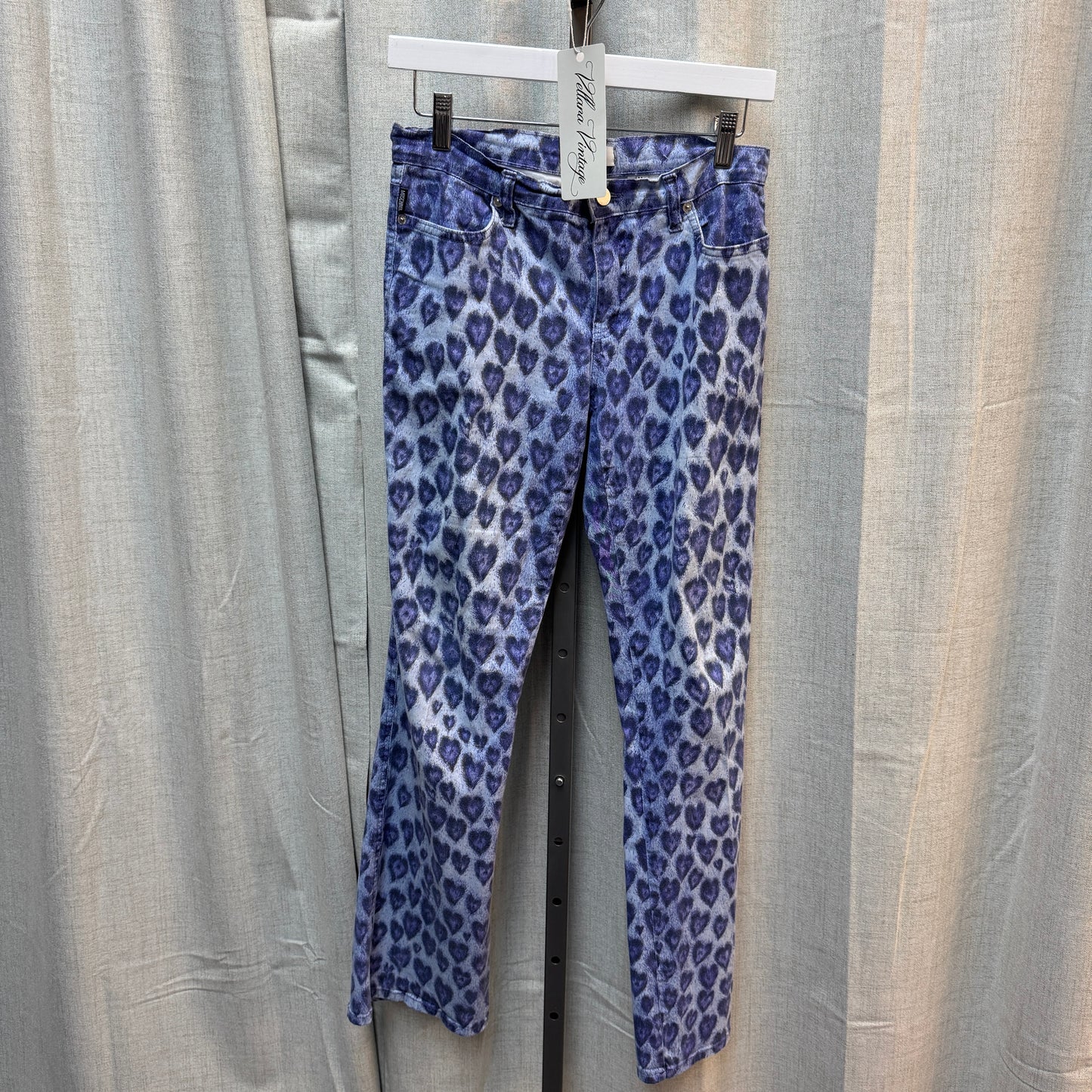 1990s Deadstock Moschino Blue Heart Leopard Print Pants