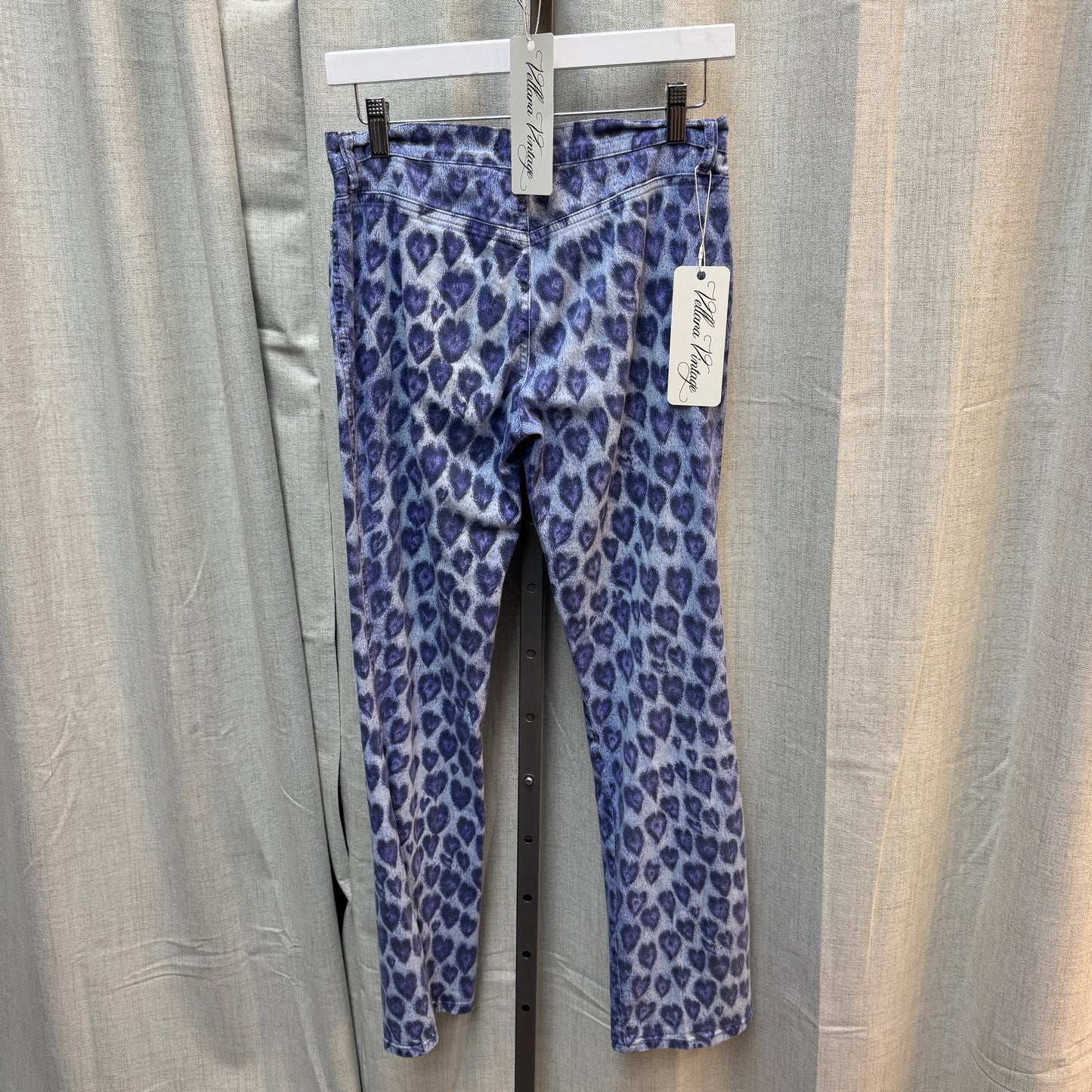 1990s Deadstock Moschino Blue Heart Leopard Print Pants