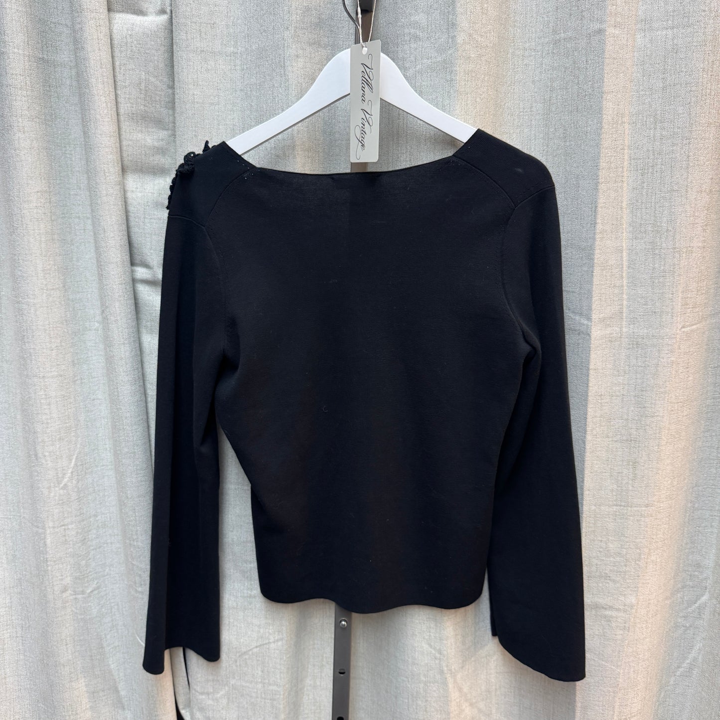 BNWT Black Crochet Appliqué Slim Fit V-Neck Cotton Sweater