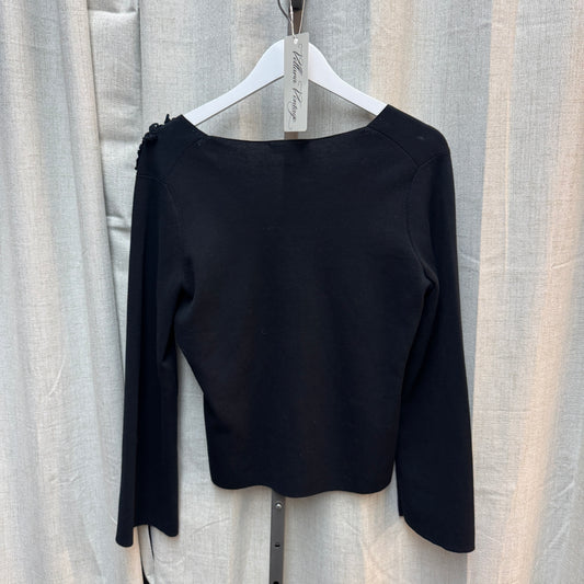 BNWT Black Crochet Appliqué Slim Fit V-Neck Cotton Sweater