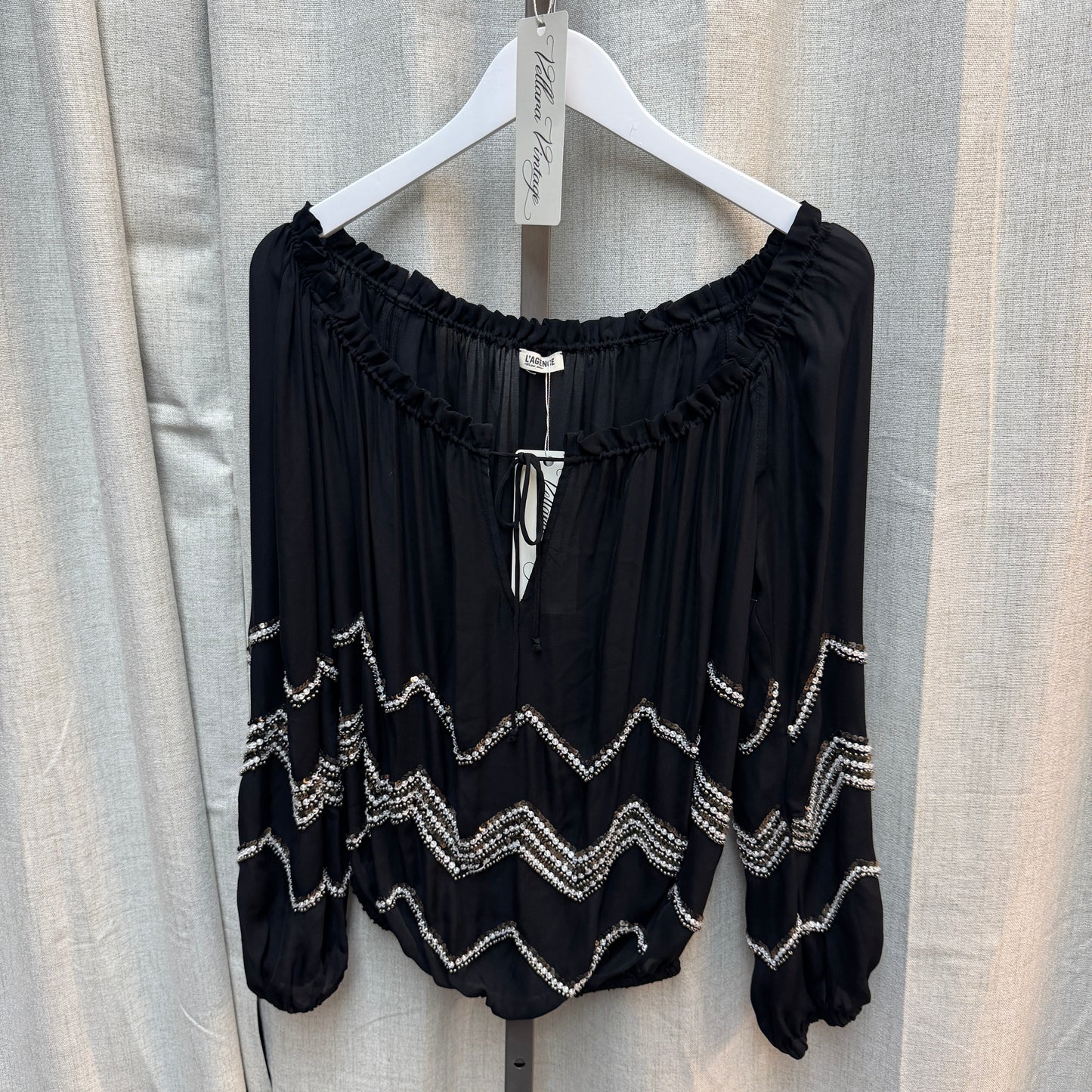 L'Agence Boho Beaded Black Long Sleeve Blouse
