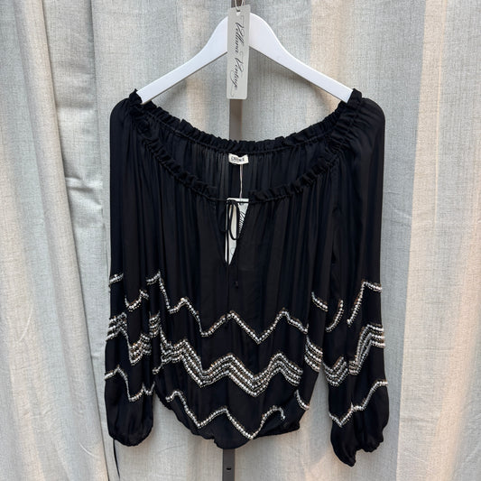 L'Agence Boho Beaded Black Long Sleeve Blouse