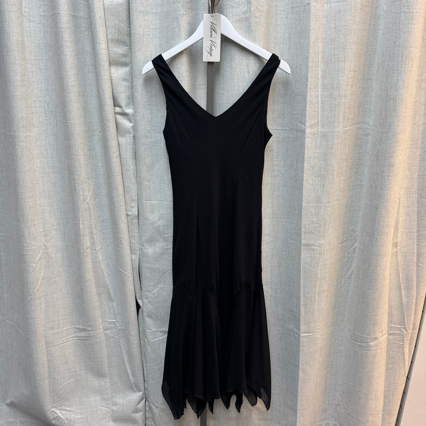 Black V-Neck Flared Hem Beaded Midi Dress