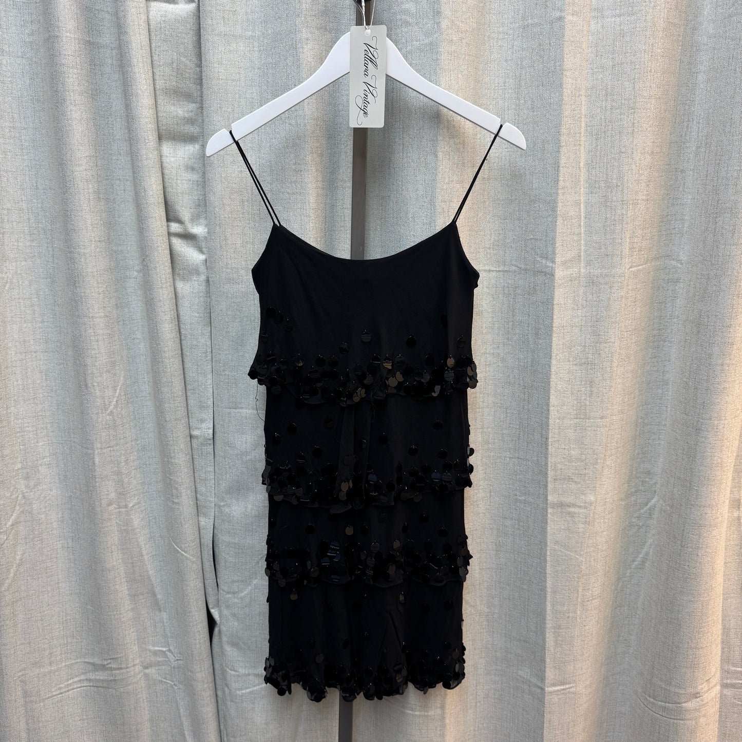 Black Silk Sequin Layered Mini Dress