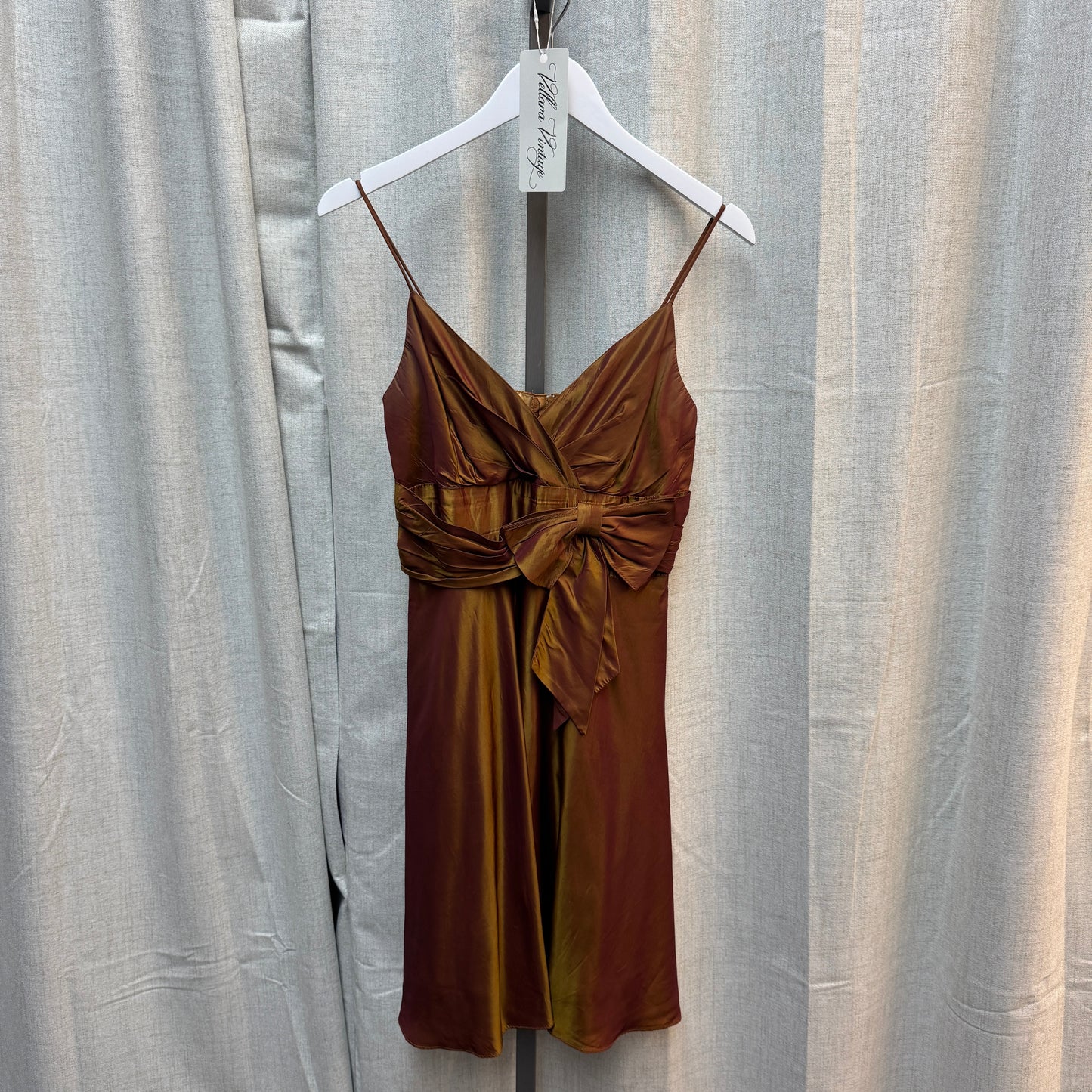 Metallic Copper Taffeta Bow Mini Dress