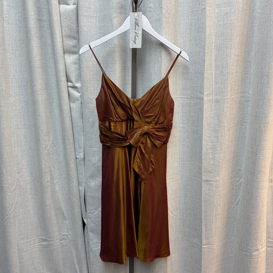 Metallic Copper Taffeta Bow Mini Dress