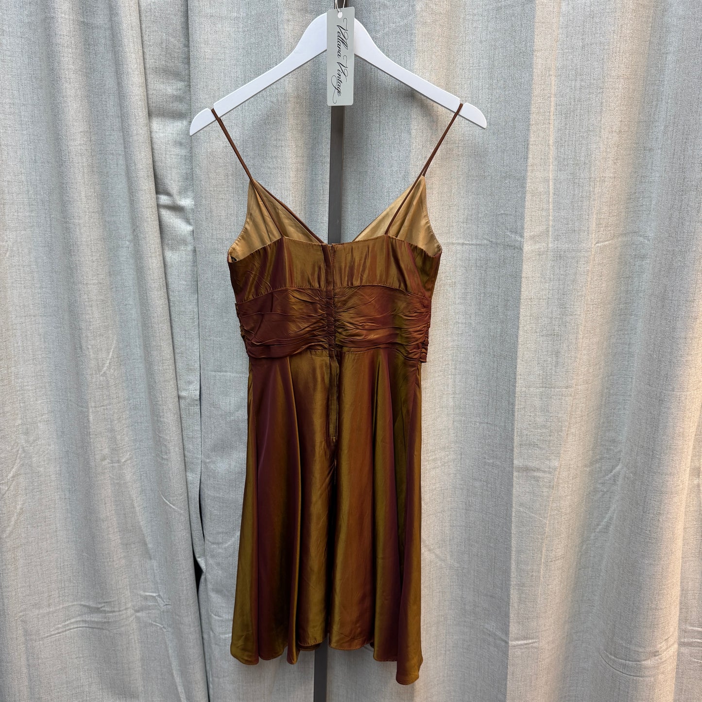 Metallic Copper Taffeta Bow Mini Dress