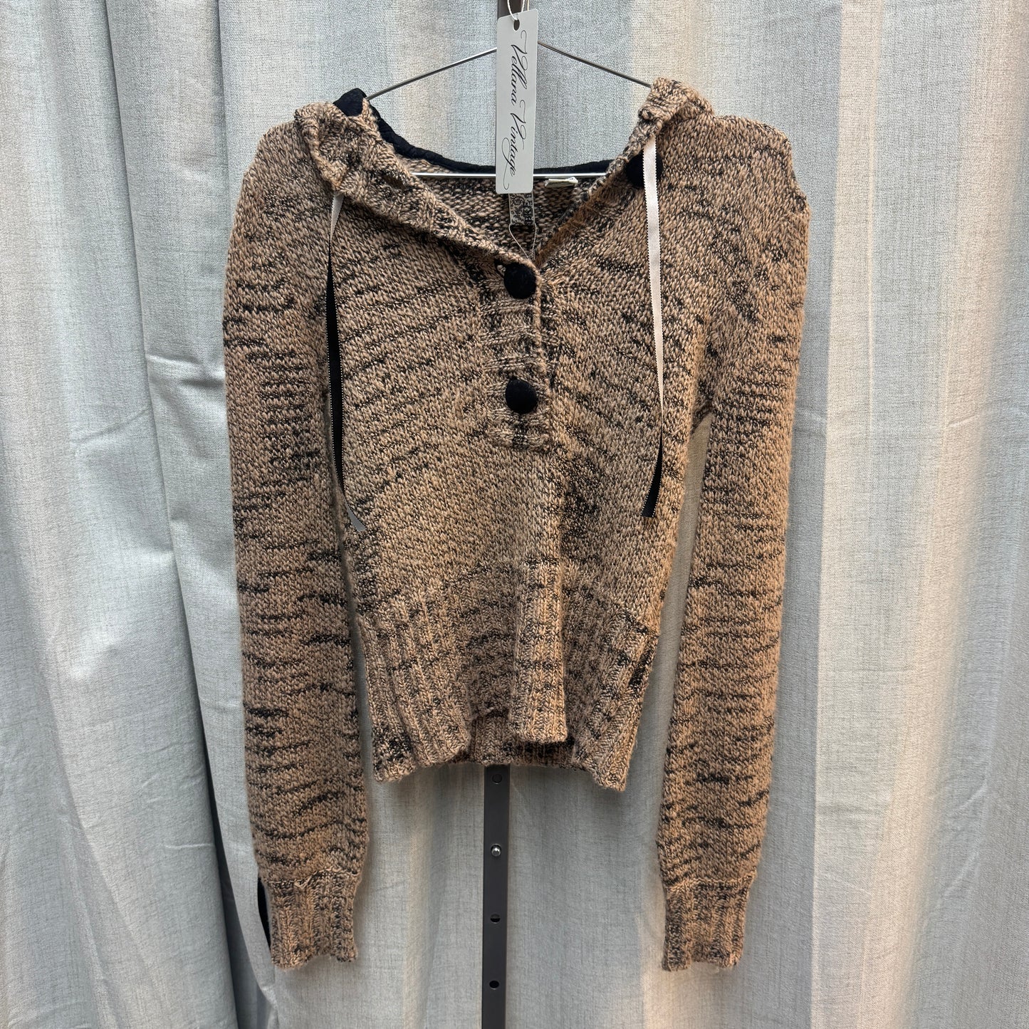 Long Sleeve Heathered Beige Knit Hoodie