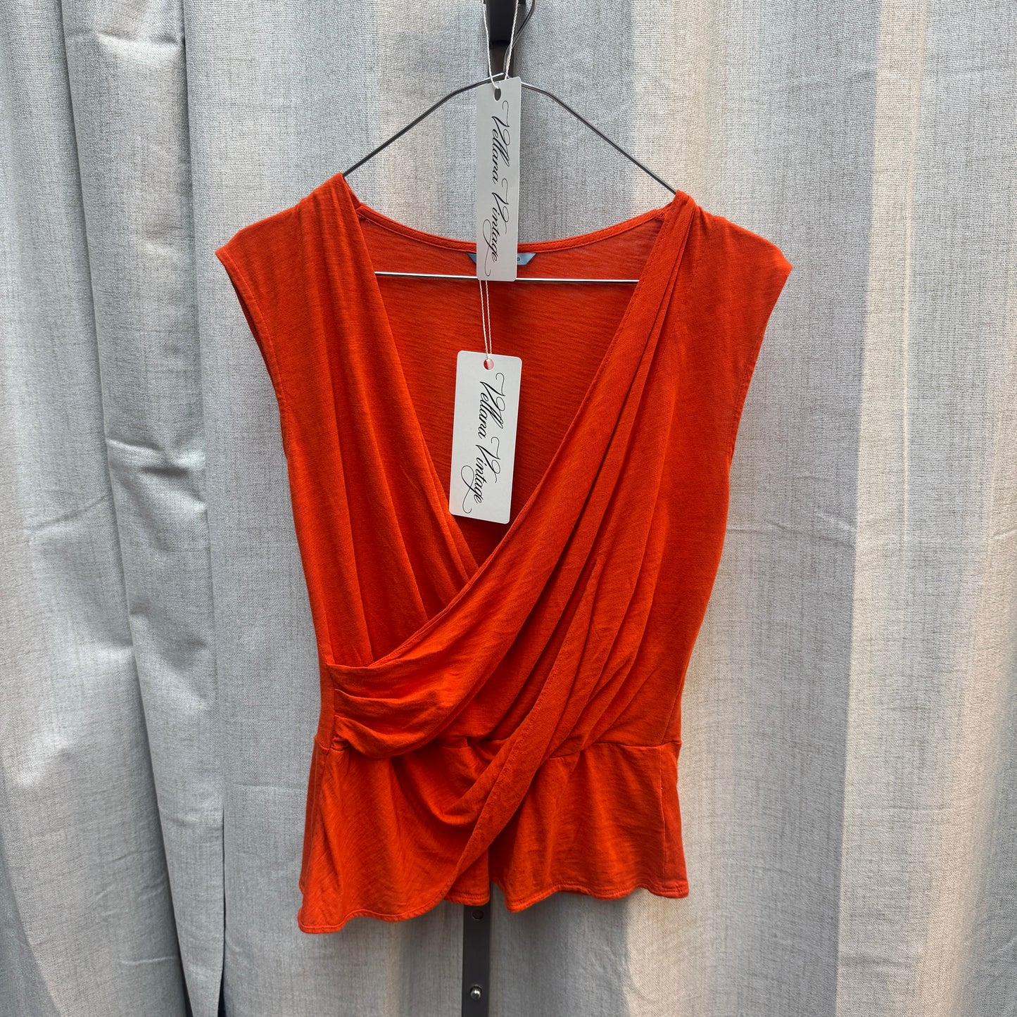 Orange Sleeveless Low V-Neck Wrap Top